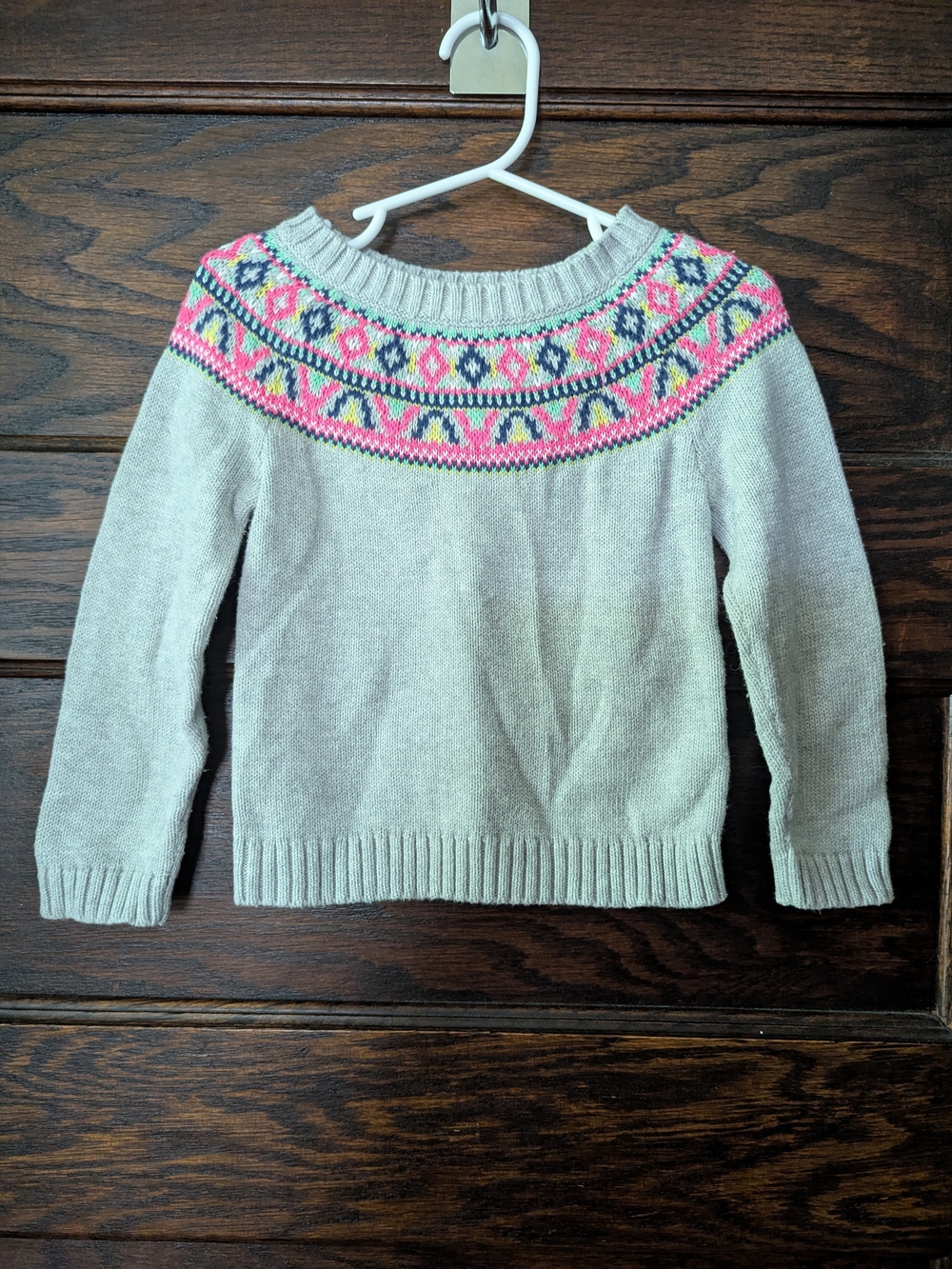 Carter's Grey Sweater w/ Multi Fair Isle Yoke - EUC 2T